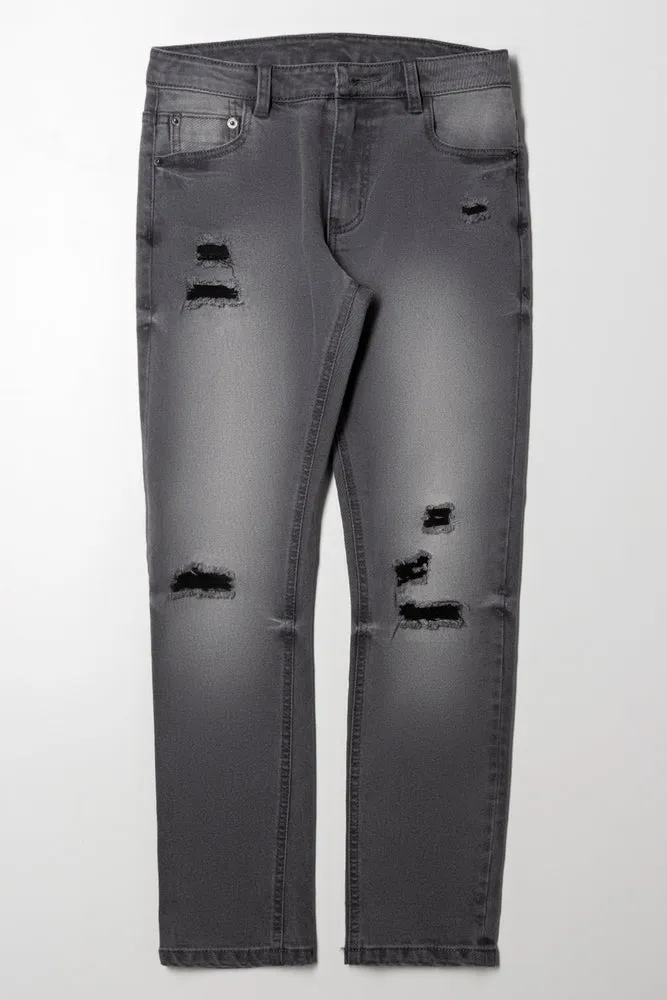 Ripped Denim Jeans Dark Grey sold by Ackermas