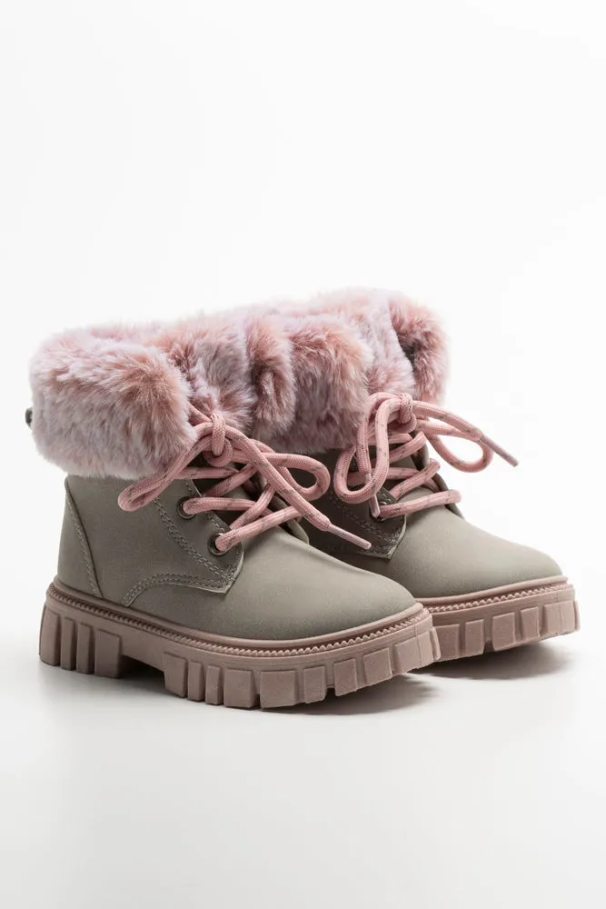 Lace Up Fur Boots Grey sold by Ackermas