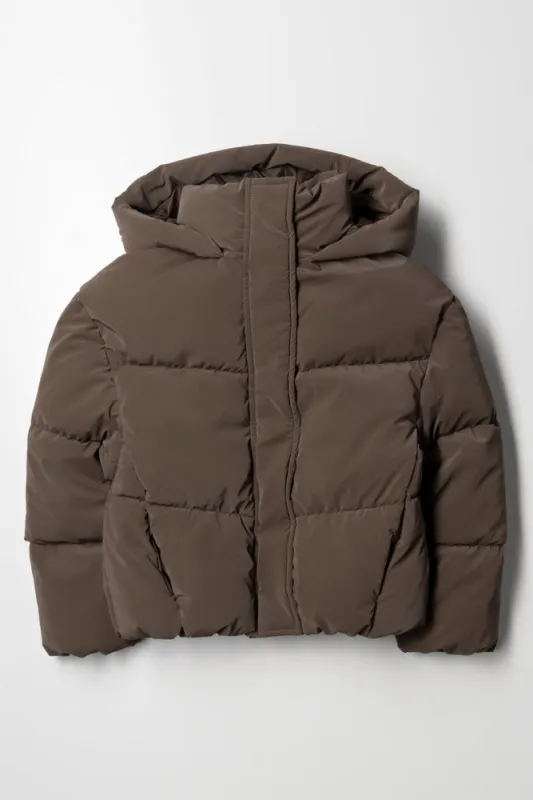 Hooded Puffer Jacket Brown sold by Ackermas