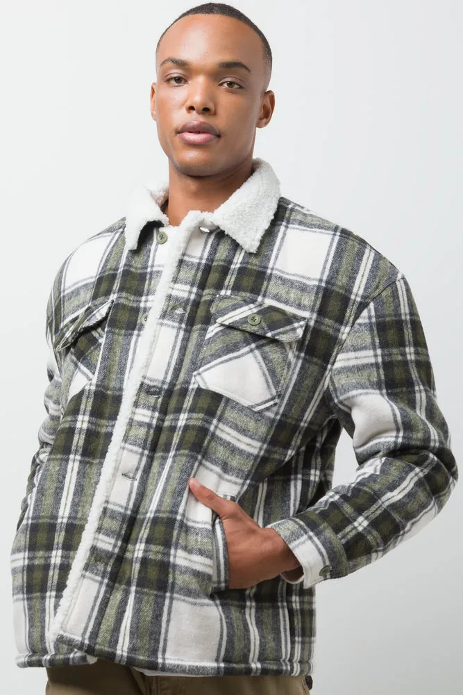 Check Sherpa Lined Shacket Cream sold by Ackermas