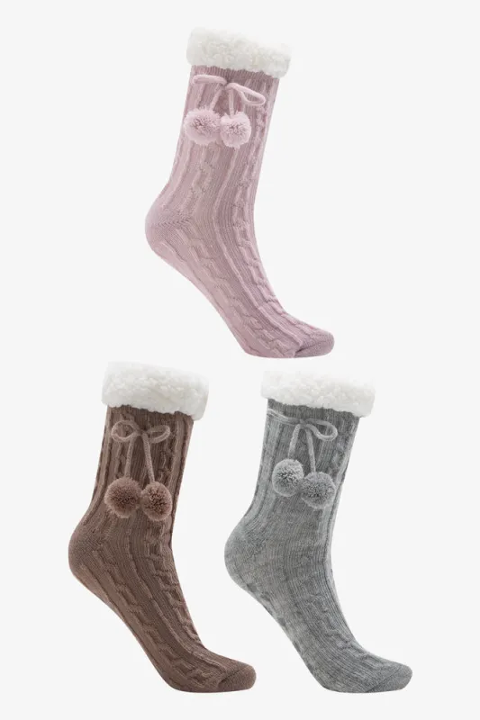 3 Pack Slipper Socks Grey, Brown And Pink sold by Ackermas