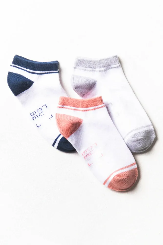 3 Pack Stripe Low Leg Socks Pink, Navy And Grey sold by Ackermas