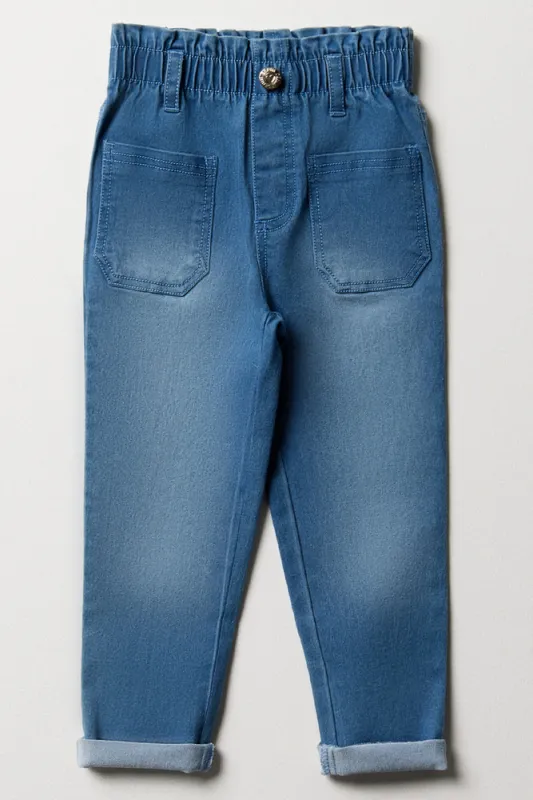 Mini Mom Paperbag Denim Jeans Blue sold by Ackermas