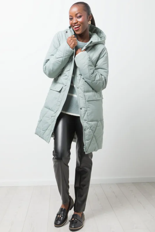 Quilted Long Puffer Jacket Green sold by Ackermas