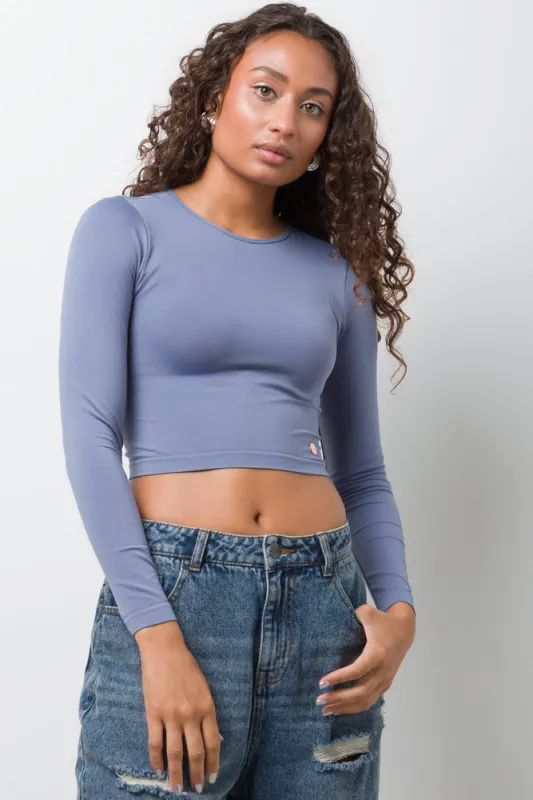 Long Sleeve Seamless Crop Top Dark Grey sold by Ackermas