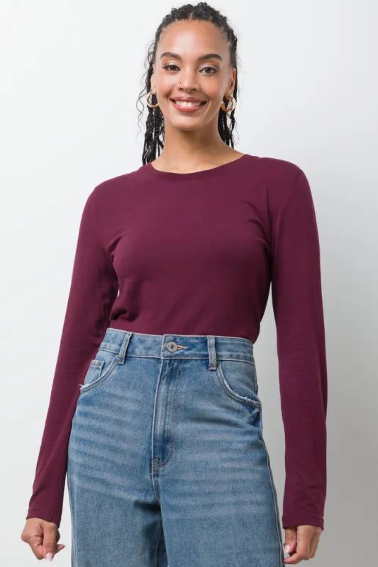 Crew Neck Long Sleeve T-Shirt Burgundy sold by Ackermas