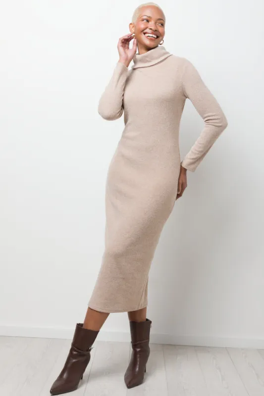 Rib Poloneck Maxi Bodycon Dress Natural sold by Ackermas