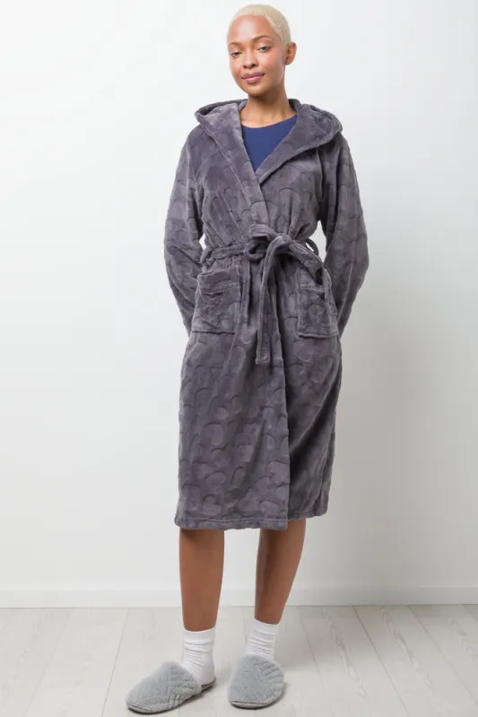 Heart Embossed Fleece Hooded Gown Black sold by Ackermas
