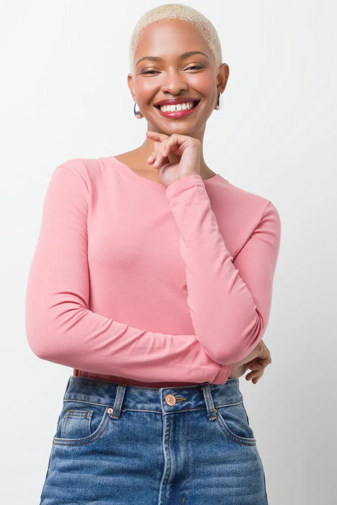 Crew Neck Long Sleeve T-Shirt Pink sold by Ackermas