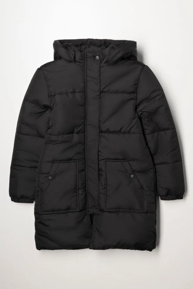 Hooded Long Puffer Jacket Black sold by Ackermas