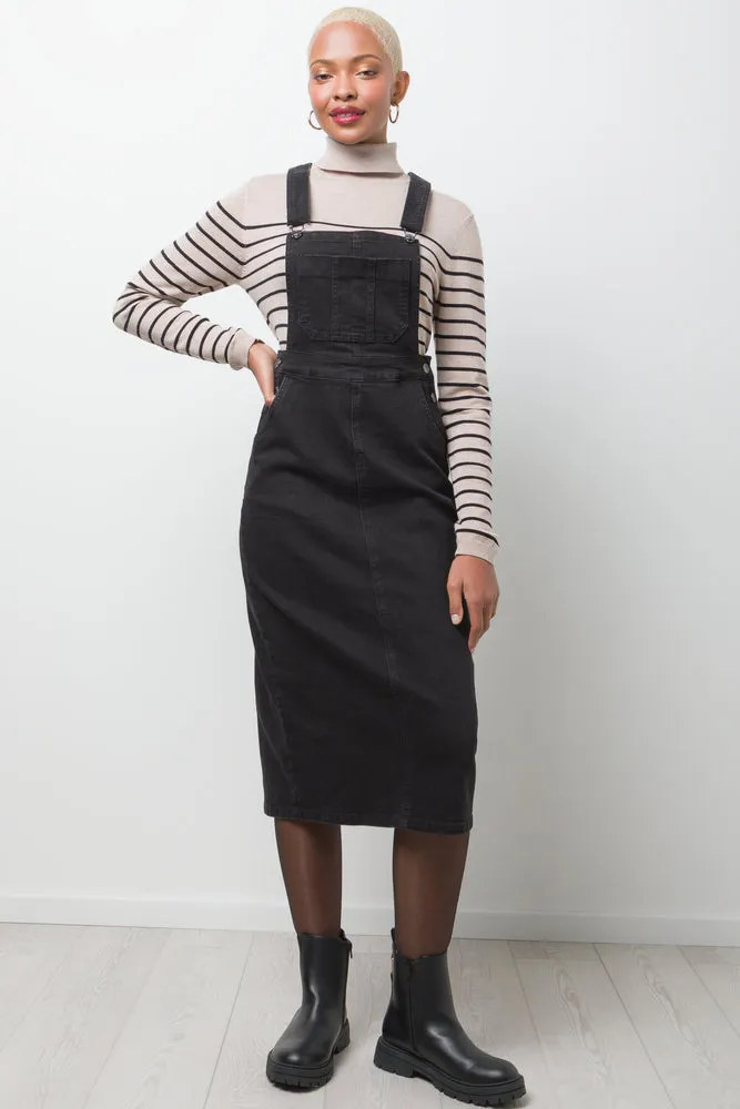 Denim Dungaree Dress Black sold by Ackermas