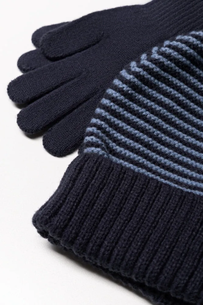 Stripe Beanie And Gloves Set Navy sold by Ackermas product image thumbnail 2