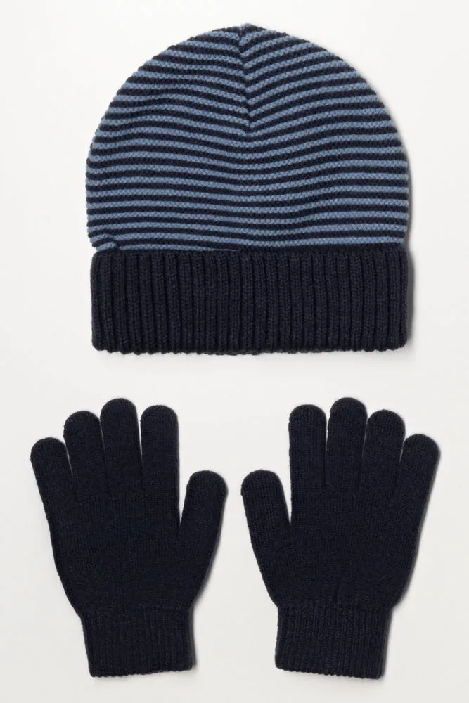Stripe Beanie And Gloves Set Navy sold by Ackermas