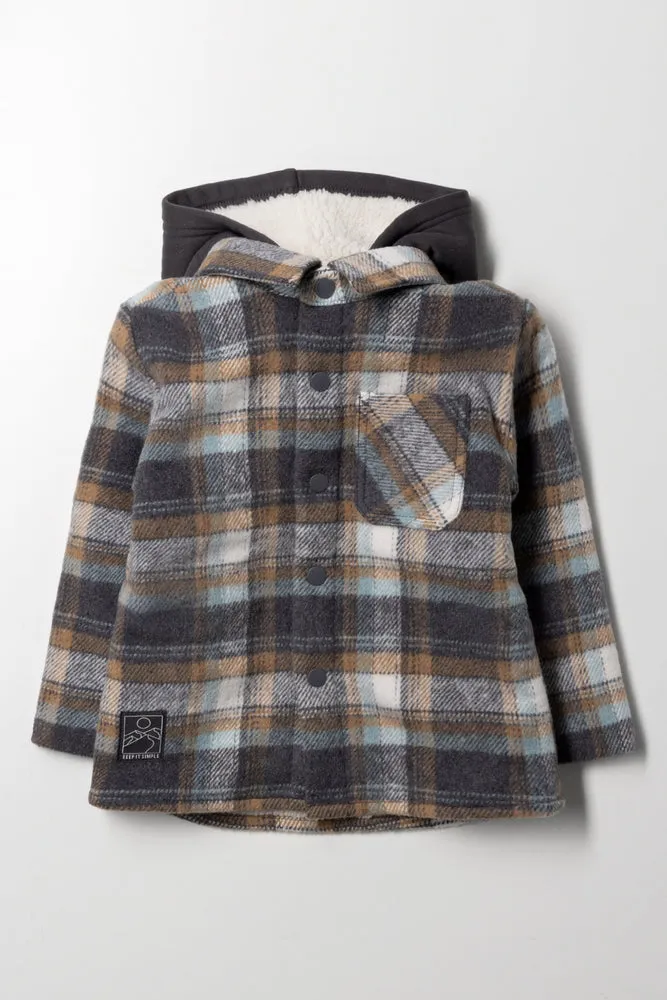 Hooded Check Shacket Grey And Blue sold by Ackermas