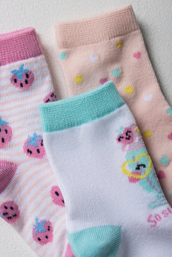 3 Pack Strawberry Ice Cream Socks Pink, Green And Peach sold by Ackermas product image thumbnail 2