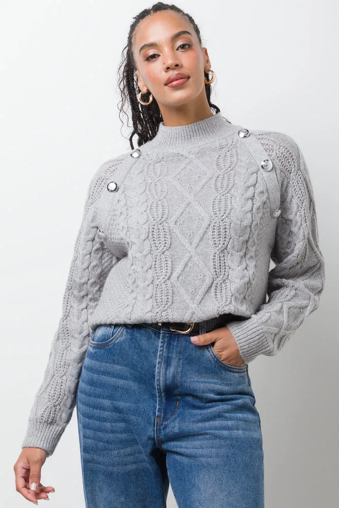 Buttoned Cable Knit Jersey Grey sold by Ackermas