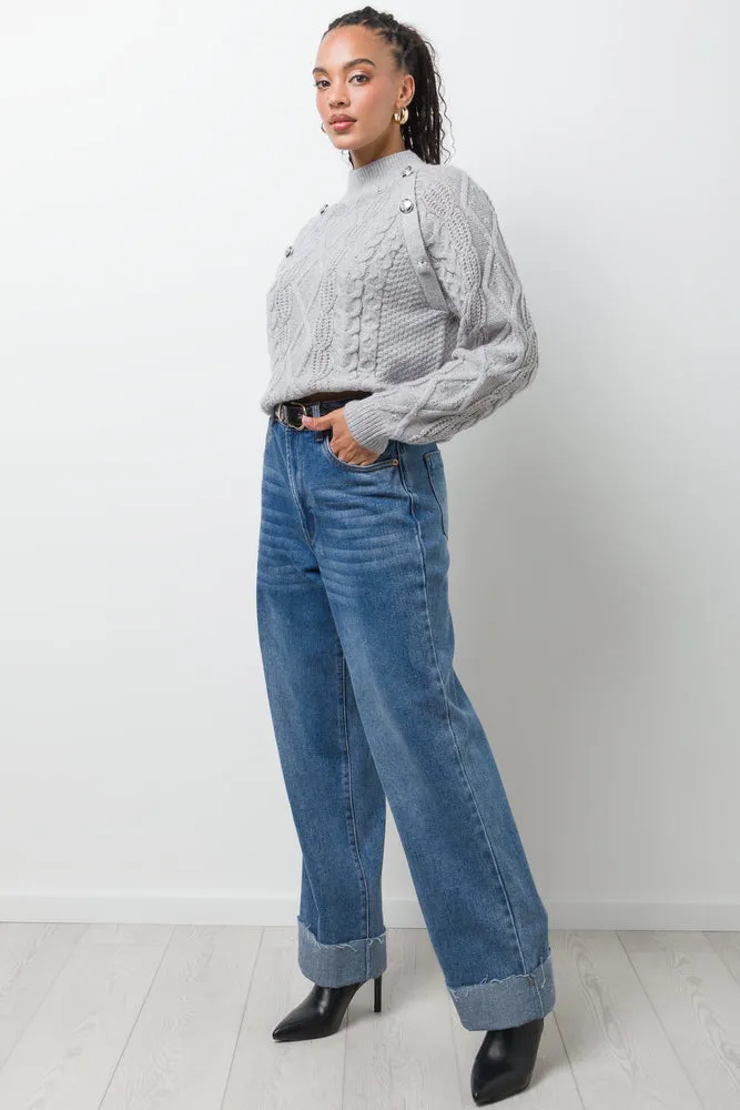 Buttoned Cable Knit Jersey Grey sold by Ackermas product image thumbnail 2