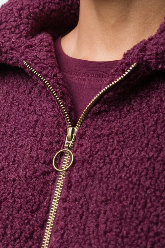 Borg Bomber Jacket Burgundy sold by Ackermas product image thumbnail 4