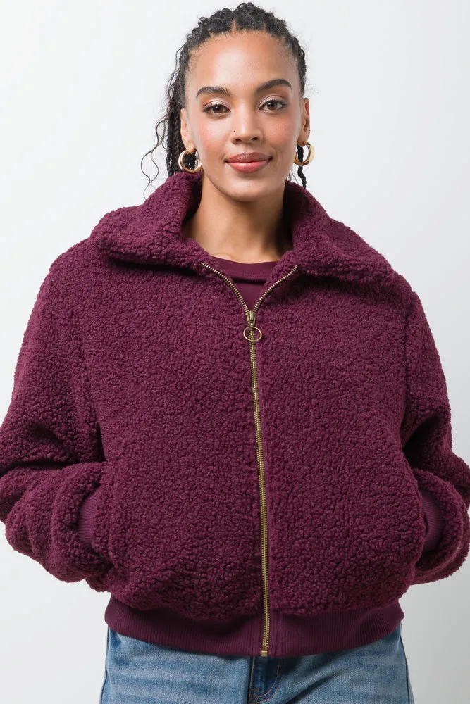 Borg Bomber Jacket Burgundy sold by Ackermas