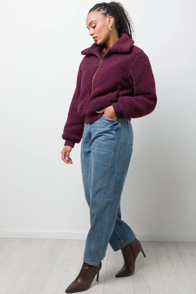 Borg Bomber Jacket Burgundy sold by Ackermas product image thumbnail 2