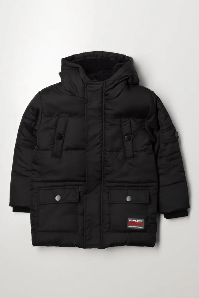Hooded Puffer Jacket Black sold by Ackermas