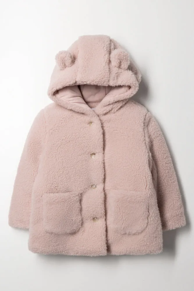 Hooded Button Through Coat Pink sold by Ackermas