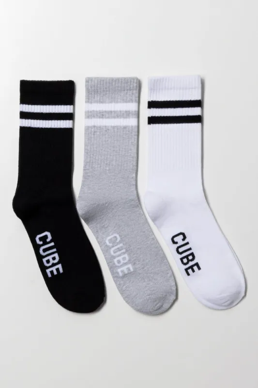 3 Pack Stripe Socks Black, Grey And White sold by Ackermas