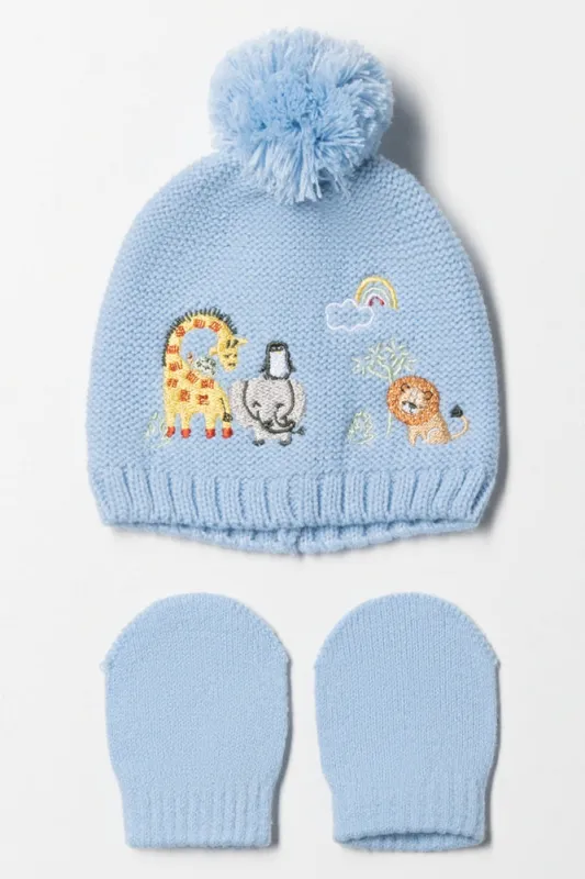 Beanie And Mittens Set Light Blue sold by Ackermas