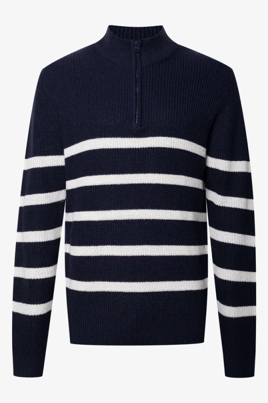 Stripe Quarter Zip Jersey Navy sold by Ackermas