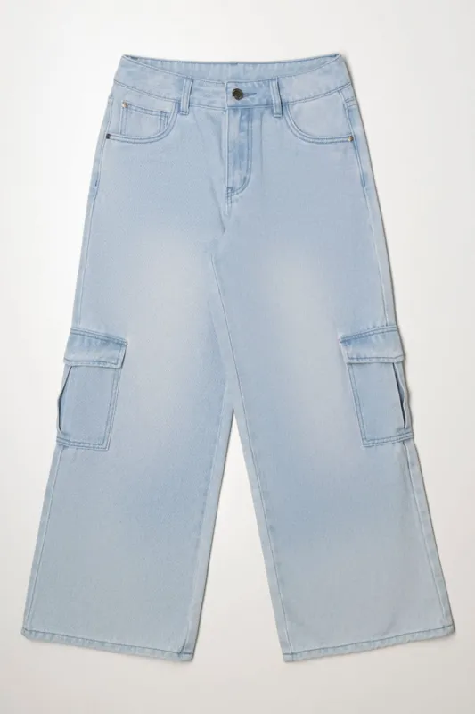 Cargo Slouchy Denim Jeans Light Blue sold by Ackermas