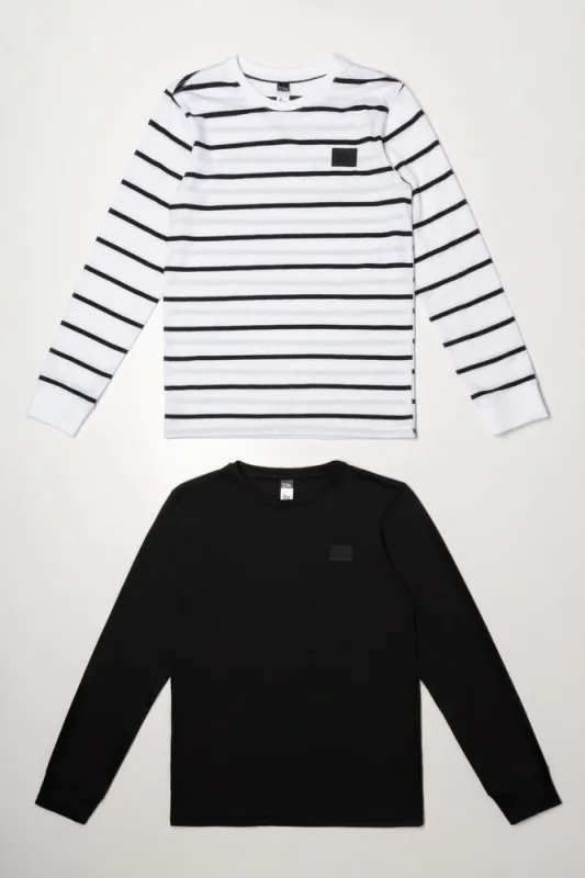2 Pack Stripe Long Sleeve T-Shirts Black And White sold by Ackermas