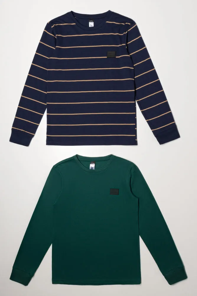 2 Pack Stripe Long Sleeve T-Shirts Navy And Dark Green sold by Ackermas