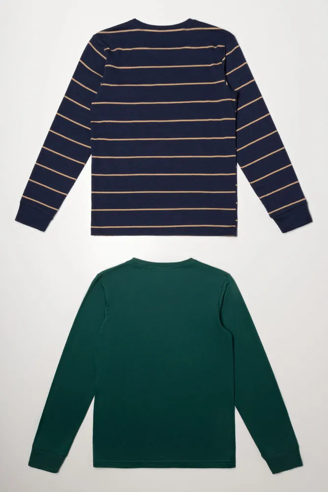 2 Pack Stripe Long Sleeve T-Shirts Navy And Dark Green sold by Ackermas product image thumbnail 3