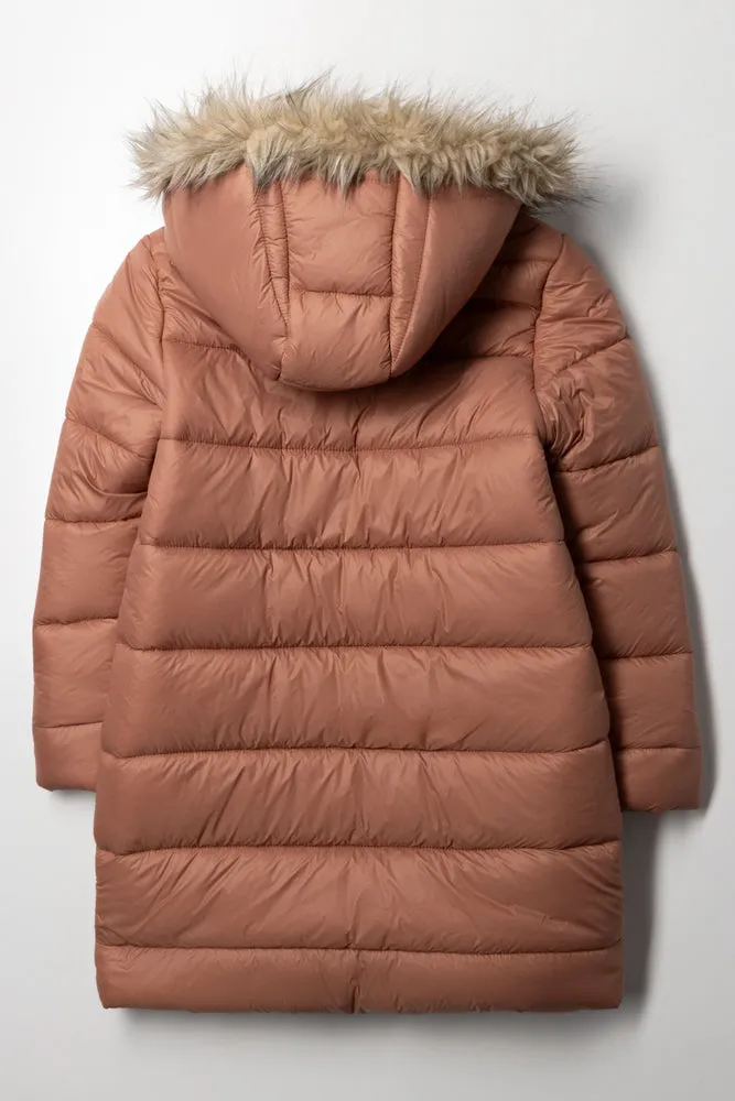 Long Hooded Puffer Jacket Brown sold by Ackermas product image thumbnail 3