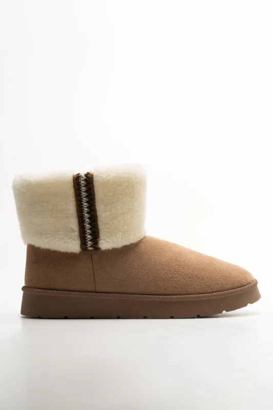 Fur Trim Lace Up Boots Natural sold by Ackermas