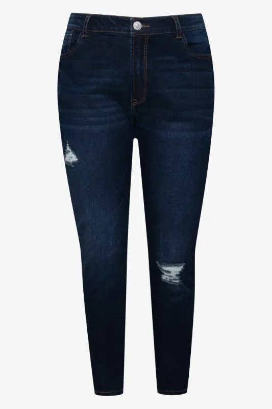 Distressed Skinny Denim Jeans Dark Blue sold by Ackermas