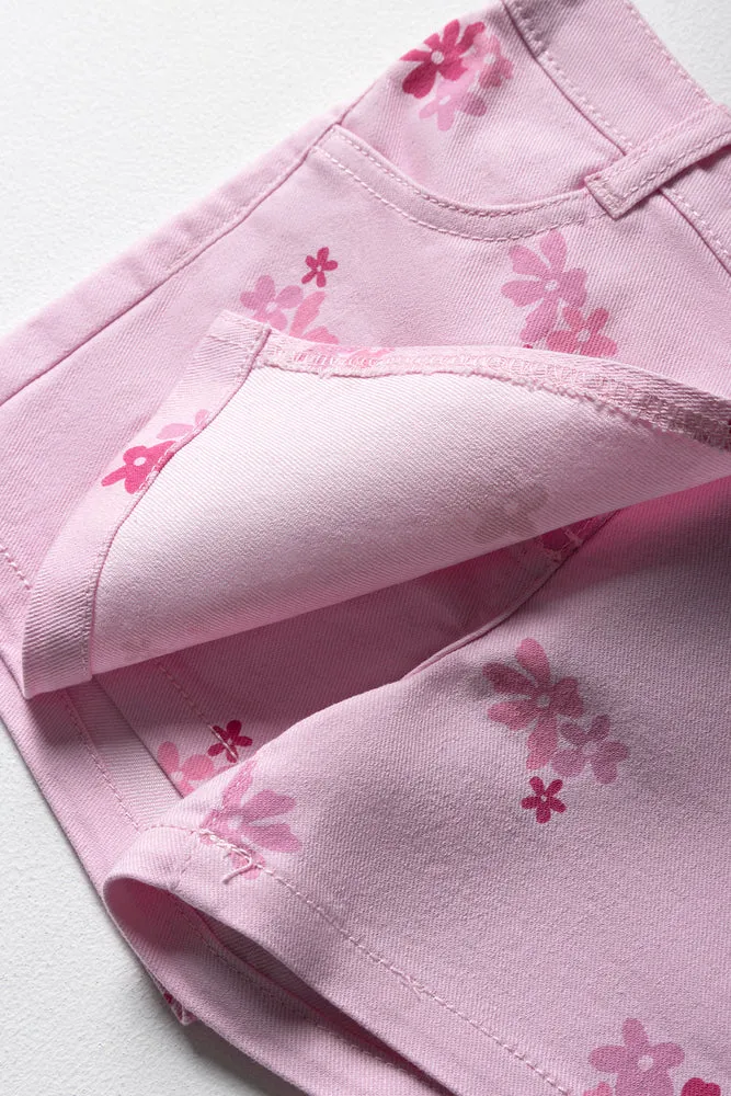 Floral Denim Skorts Pink sold by Ackermas product image thumbnail 2