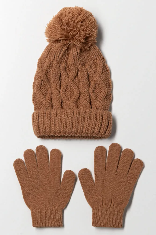 Beanie And Gloves Set Natural sold by Ackermas