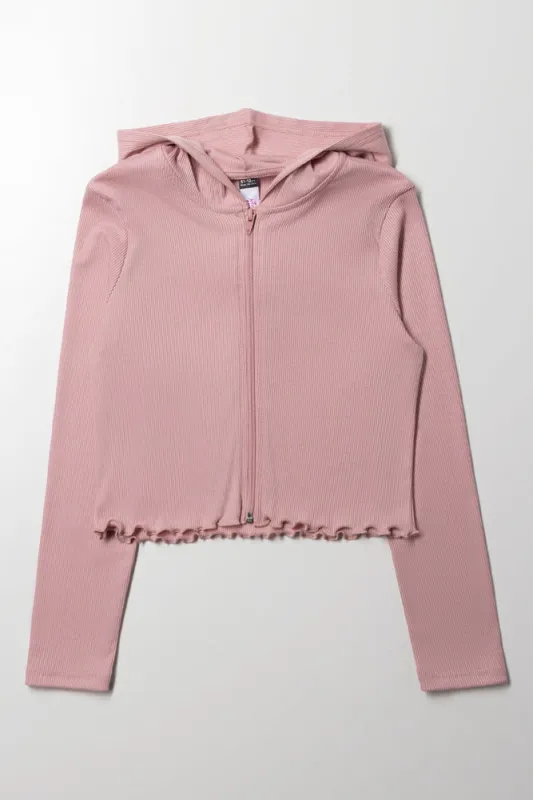Lettuce Hem Zip Through Hoodie Pink sold by Ackermas