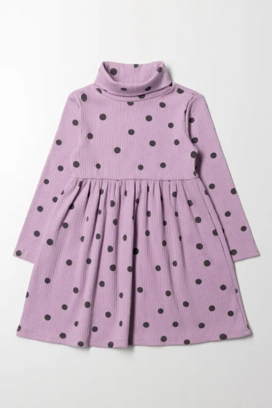Spot Poloneck Flare Dress Purple sold by Ackermas