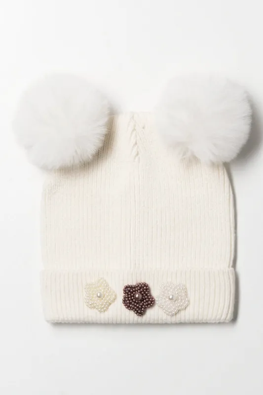 Beaded Flowers Beanie Cream sold by Ackermas
