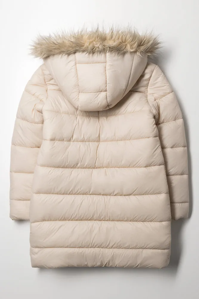 Long Fur Hooded Puffer Jacket Natural sold by Ackermas product image thumbnail 3