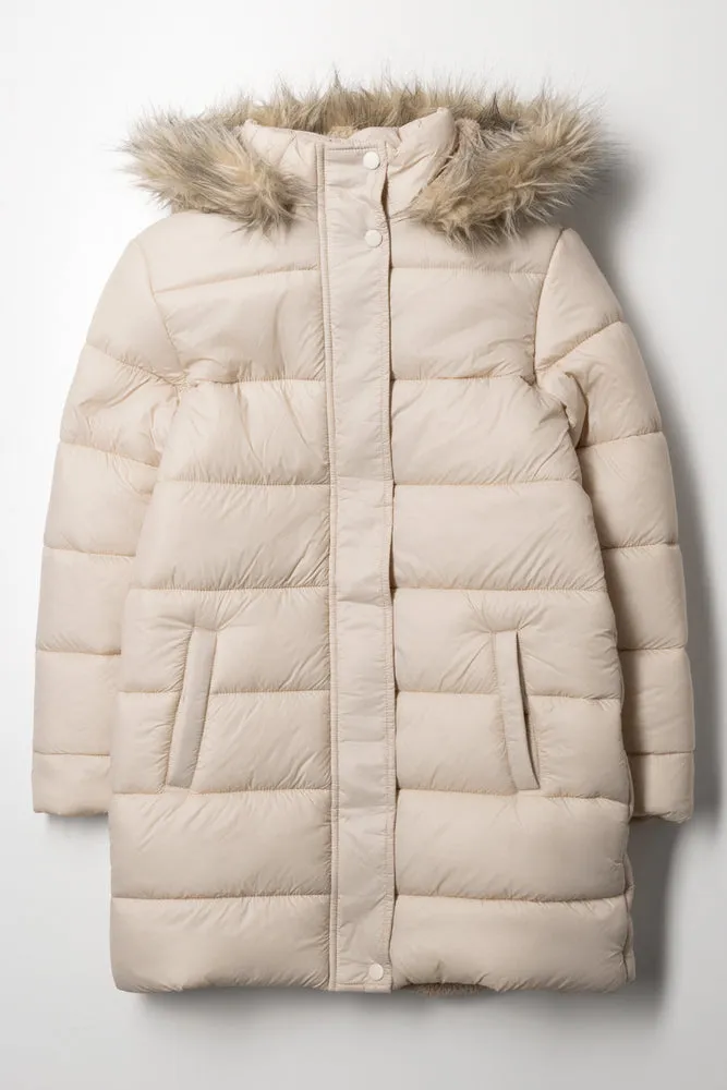 Long Fur Hooded Puffer Jacket Natural sold by Ackermas