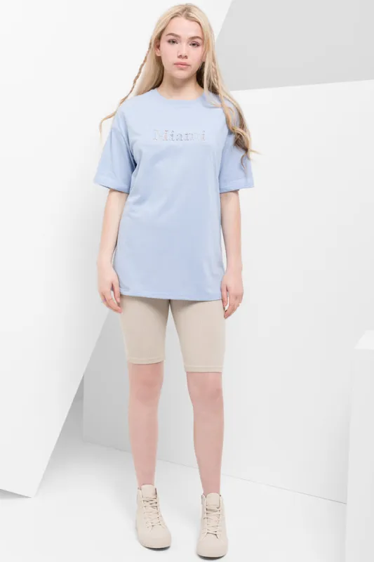 Miami Oversized Short Sleeve T-Shirt Blue sold by Ackermas