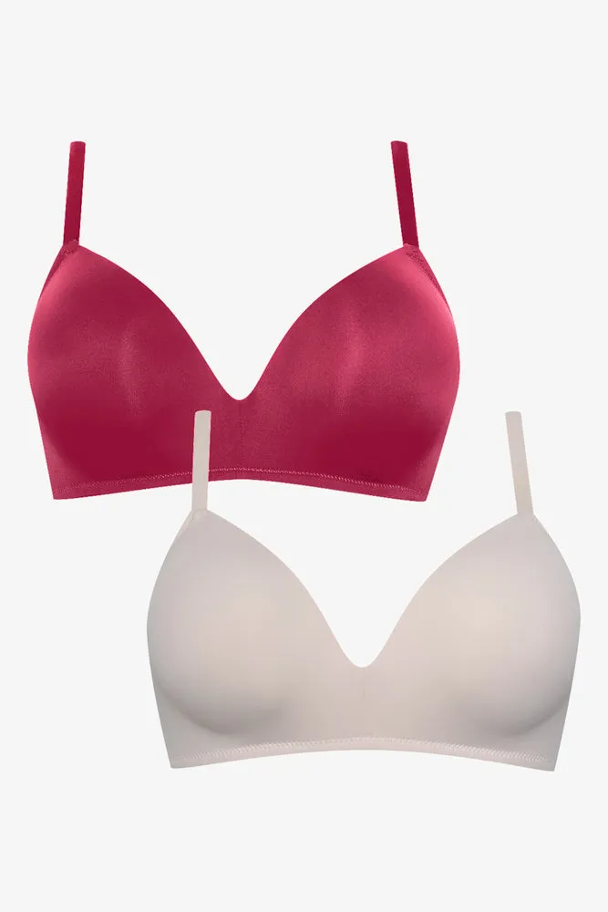 2 Pack Smooth Padded Wirefree Bras Red And Natural sold by Ackermas product image thumbnail 2