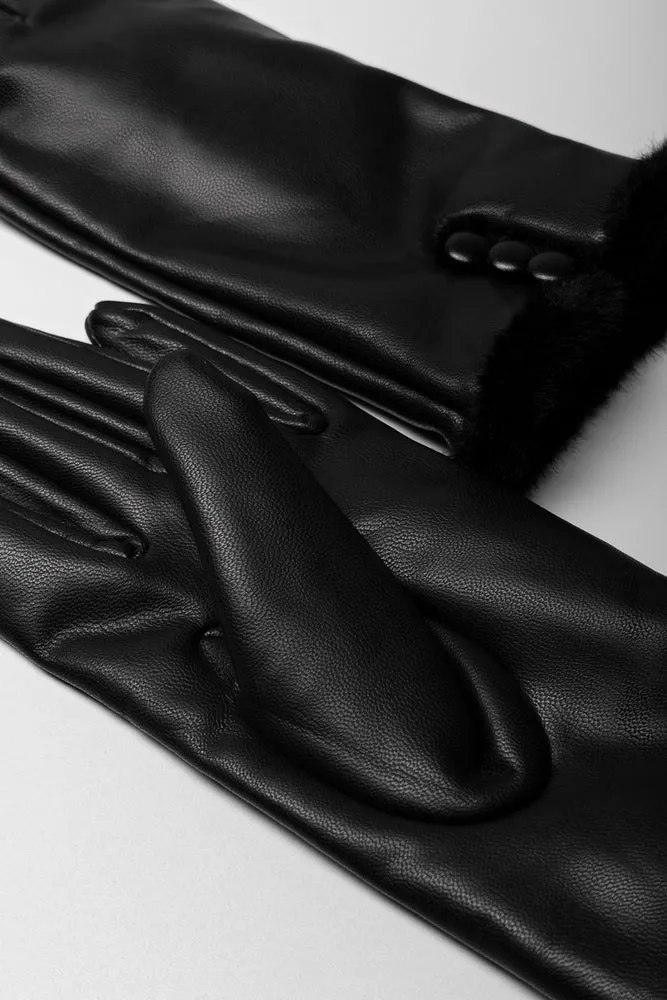 Gloves With Fur And Button Detail Black sold by Ackermas product image thumbnail 2