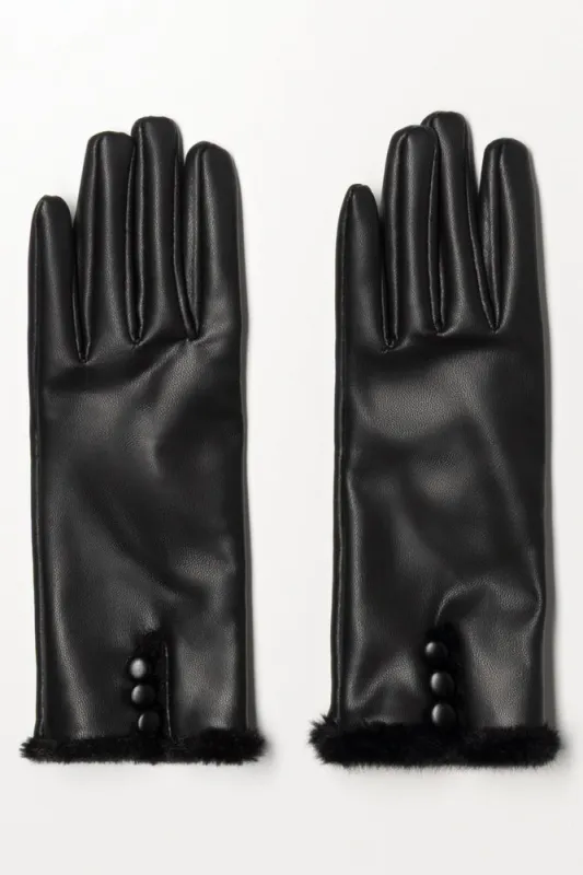 Gloves With Fur And Button Detail Black sold by Ackermas
