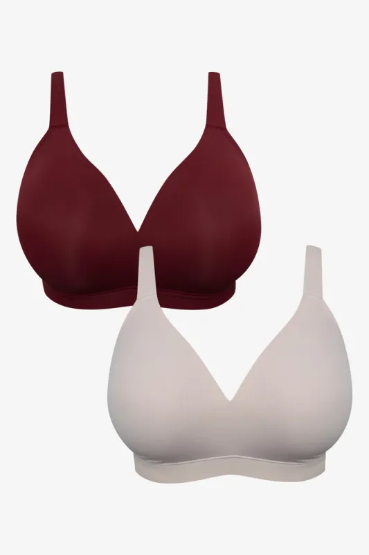 Plus Size 2 Pack Smooth Padded Wirefree Bras Burgundy And Natural sold by Ackermas