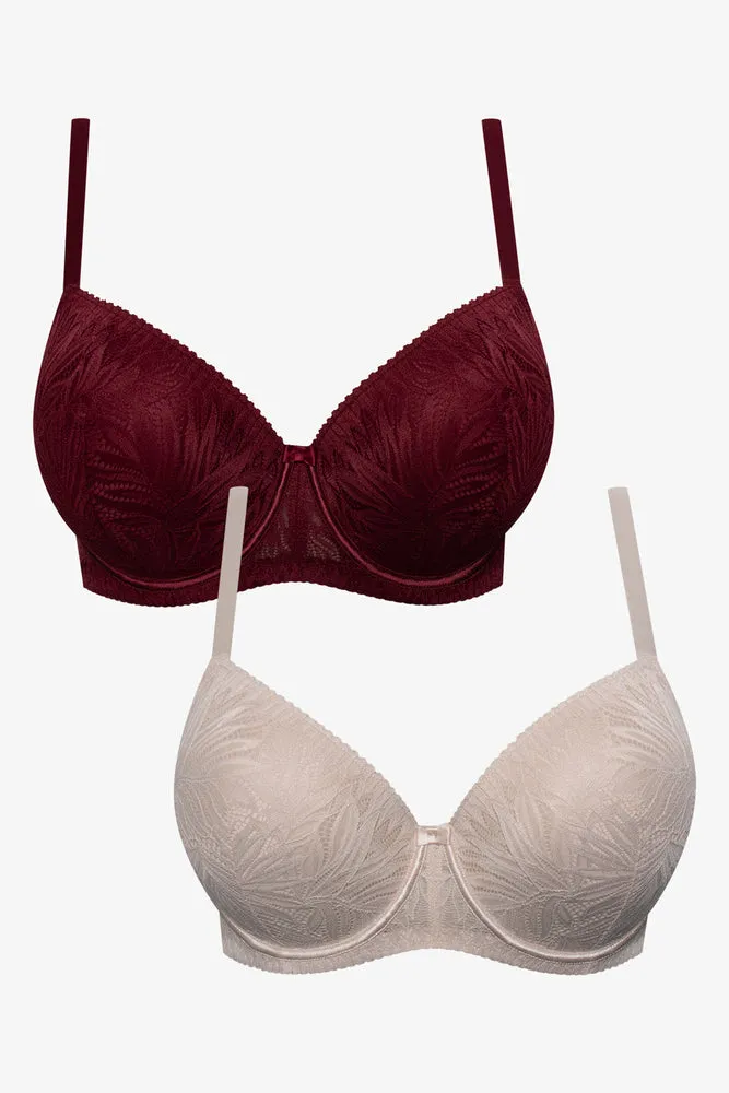 Plus Size 2 Pack Lace Balconette Bras Burgundy And Natural sold by Ackermas
