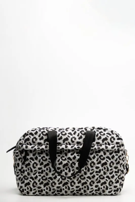 Leopard Print Puffer Weekend Bag Black And White sold by Ackermas